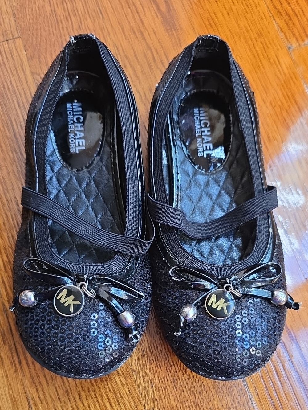 Michael Kors Gilrs 11 Black Sequin Mary Jane Flats with MK Charm